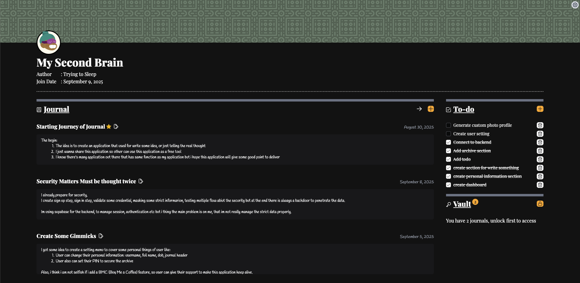 Journal dashboard